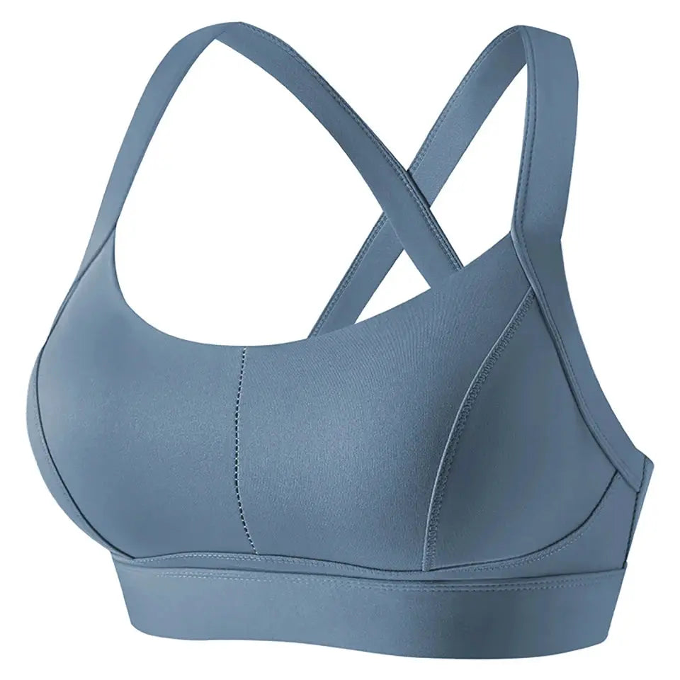 Simples Market blue high-impact sports bra with criss-cross back and padded cups
