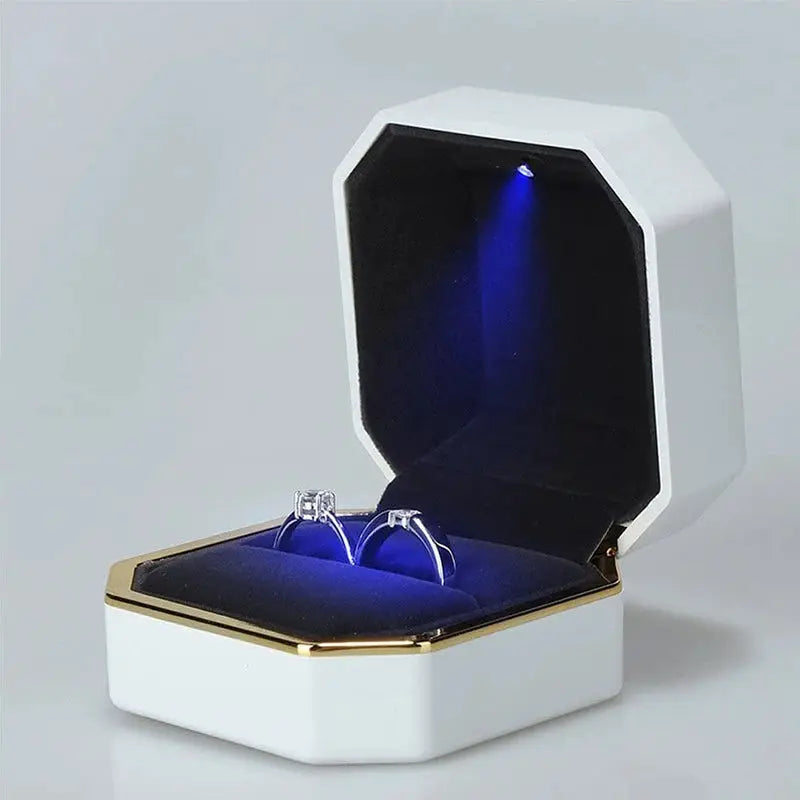LED Jewelry Ring Box With Light Leather Exterior And Velvet Interior For Proposal Engagement Wedding Gift