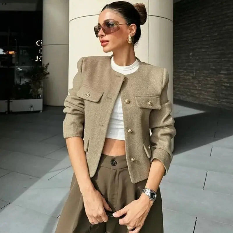 HXAO Autumn Long Sleeve Cropped Jacket Demi Season Layering For Casual Elegant Style