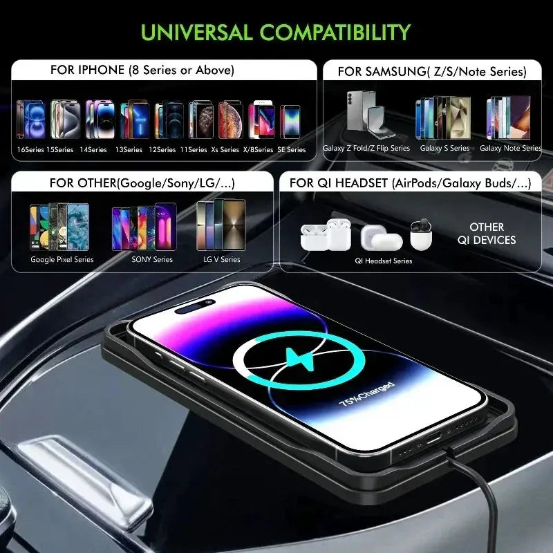Car wireless charger pad by Simples Market, black with USB cable, for iPhone and other devices