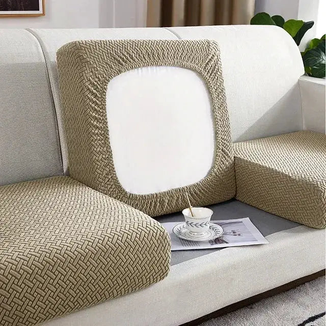 Thick jacquard sofa seat cushion cover set of 3, beige textured removable slipcovers for sofas