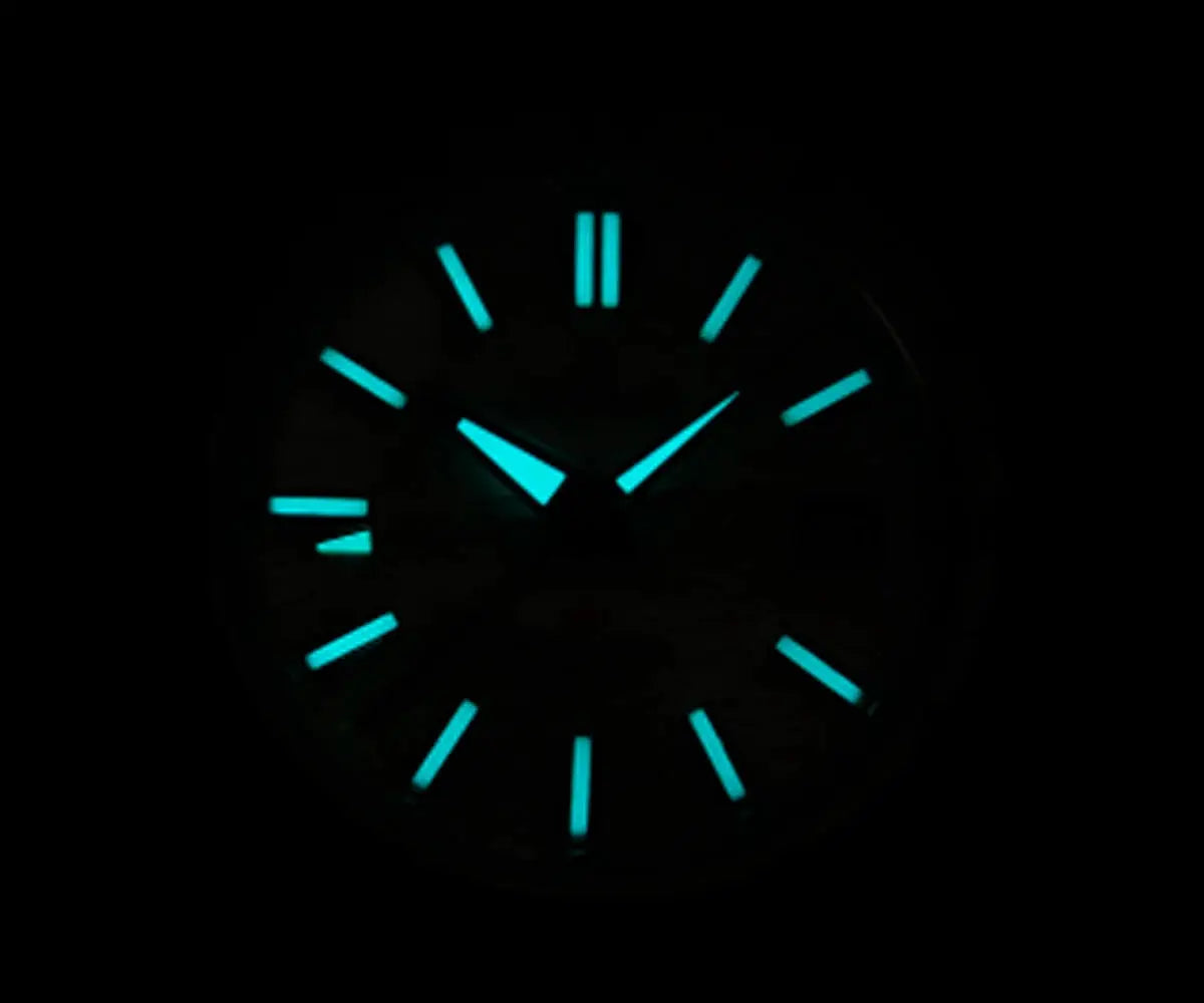 Cronos men’s watch 39mm with glow-in-the-dark turquoise markers and hands