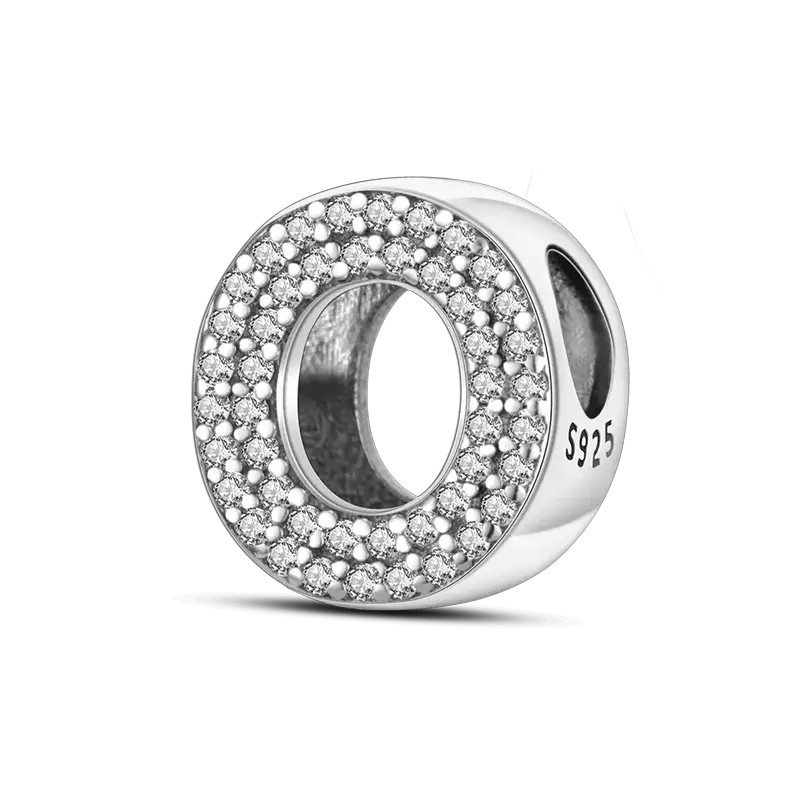 Sterling silver bead charm with pave CZ circle and S925 stamp