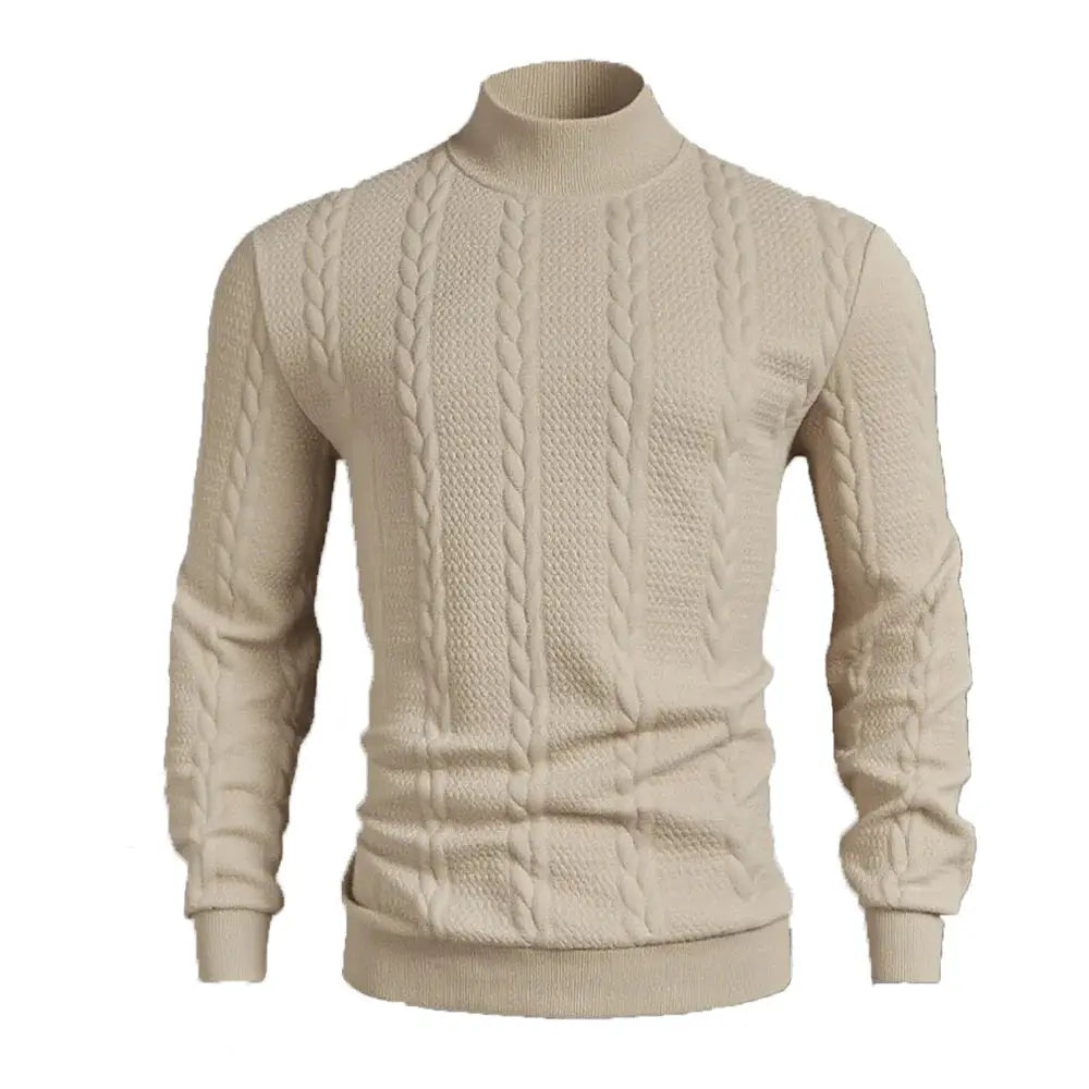 Mens Knitted High Collar Sweater Casual Vintage Twist Knitwear Winter Warm Slim Fit Tops