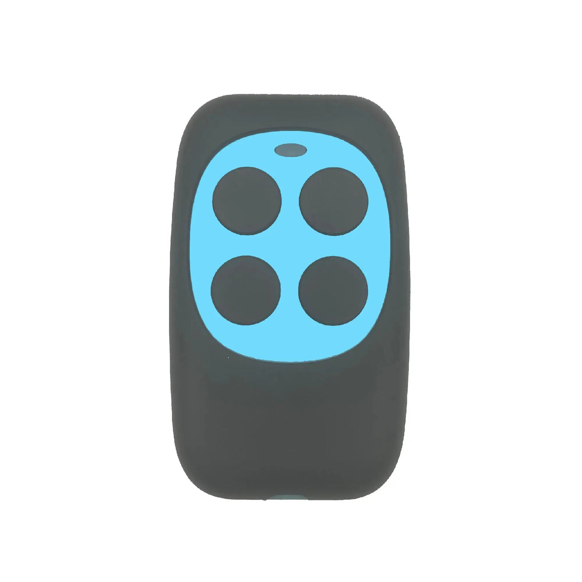 Remote control 433MHz, blue front panel with black circular buttons in a dark gray housing