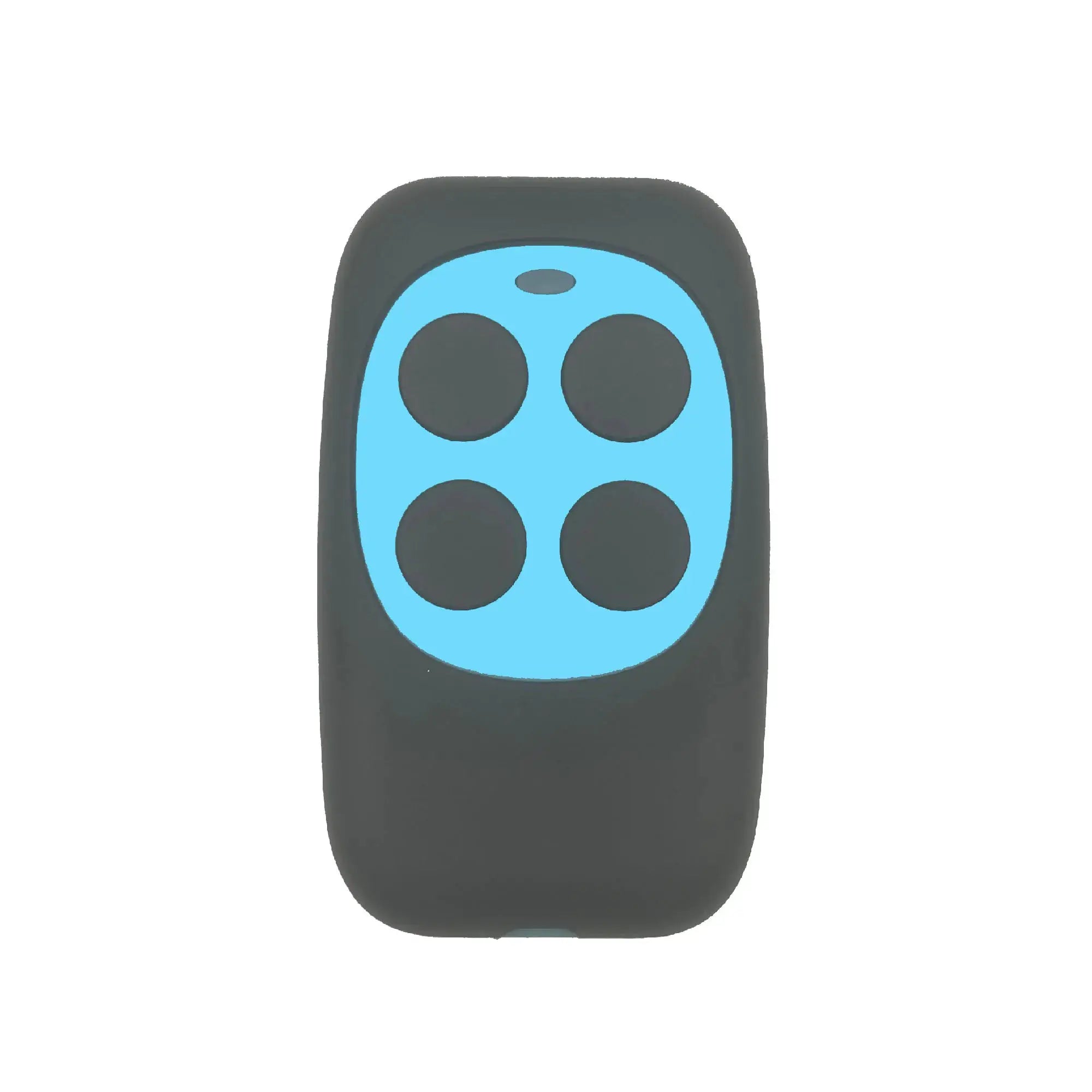 Remote control 433MHz, blue front panel with black circular buttons in a dark gray housing