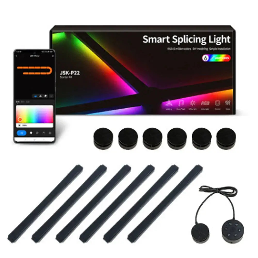 Simples Market Smart Splicing Light RGB wall kit with 6 light bars, 6 round modules, and controller
