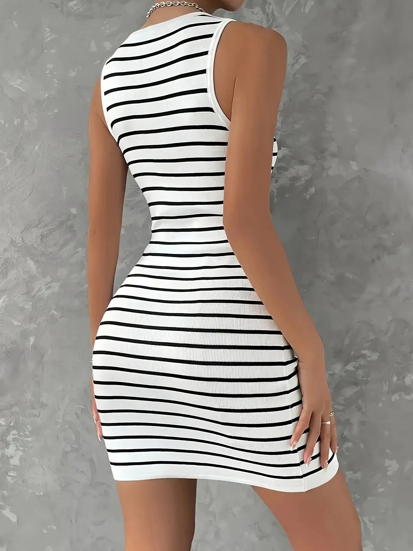Zipper Waist Knitted Dress For Women Short Sleeve Slim Fit Hip Dress