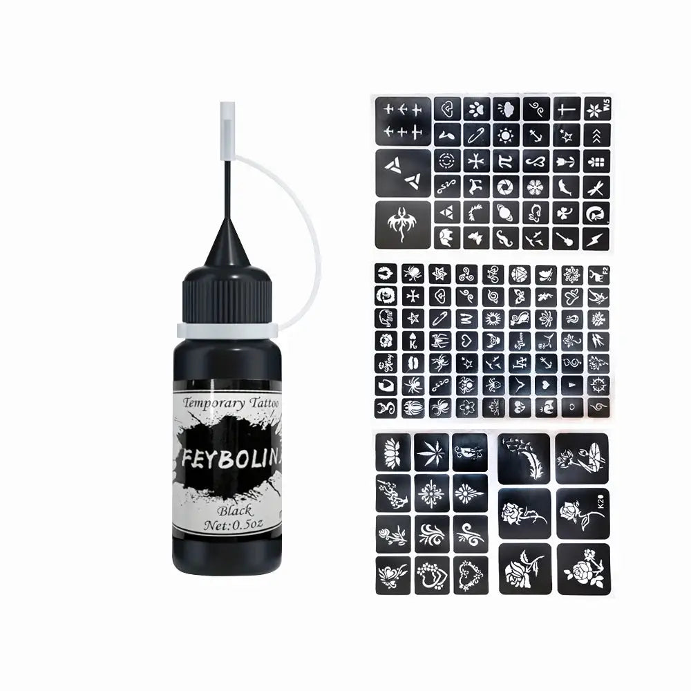 Long Lasting Temporary Tattoo Inks Kit With Three Tattoo Stickers Freehand Painting Gel For Face And Body
