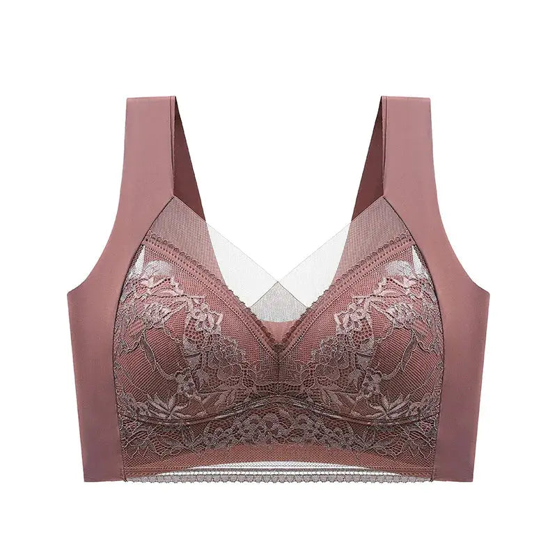 FallSweet seamless ice silk push up bra by Simples Market, mauve wireless lace bralette for plus size