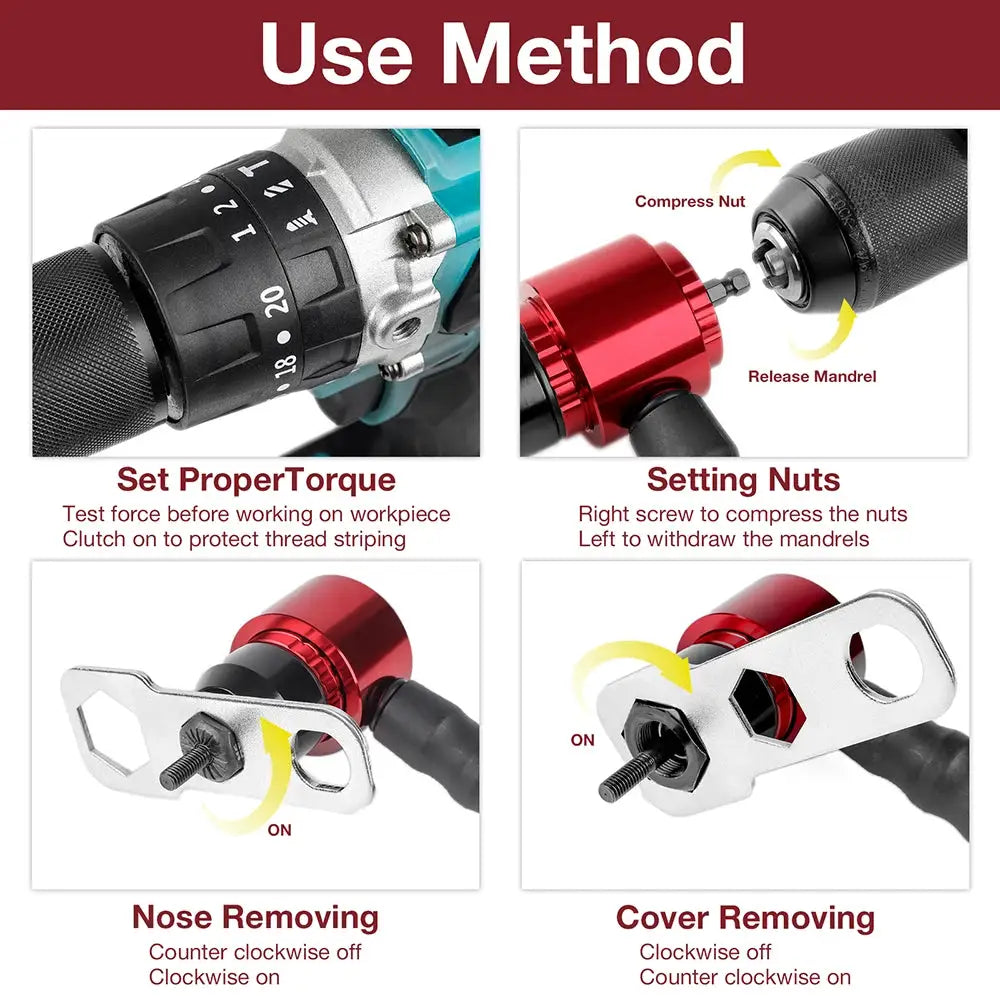 Nut Riveting Tool For Drill M3 To M8 Electric Rivet Nut Gun Converter DIY Quick Riveting Attachment