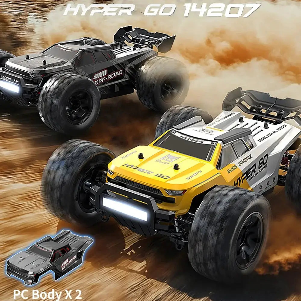 Simples Market HYPER GO 1/14 RC cars, two-pack, yellow and black, 4WD brushless off-road