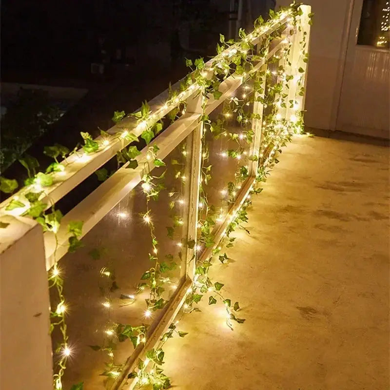 Flower Green Leaf String Lights Artificial Vine Fairy Lights Battery Powered Tree Garland For Wedding Home Decor