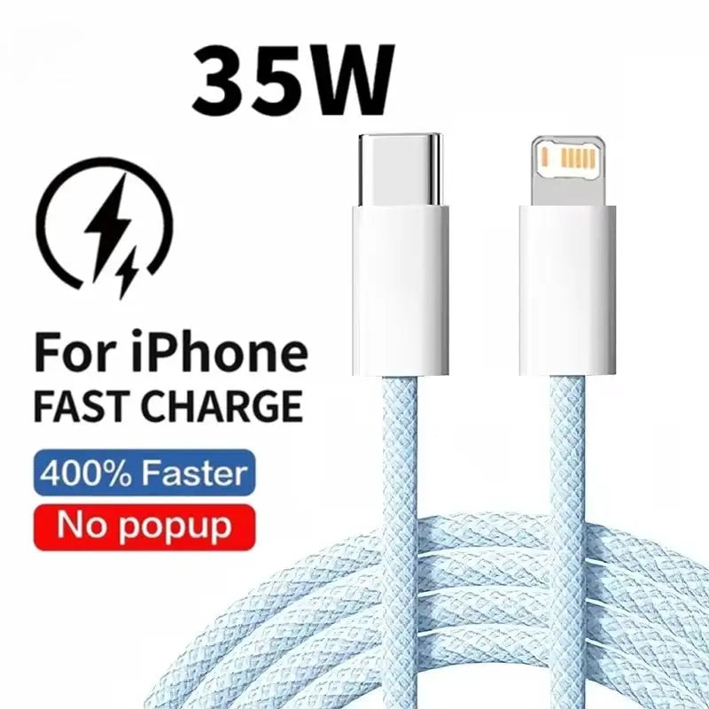 Braided USB C to Lightning Cable 35W PD Fast Charging for iPhone 7 to 14 Pro Max 1m 2m