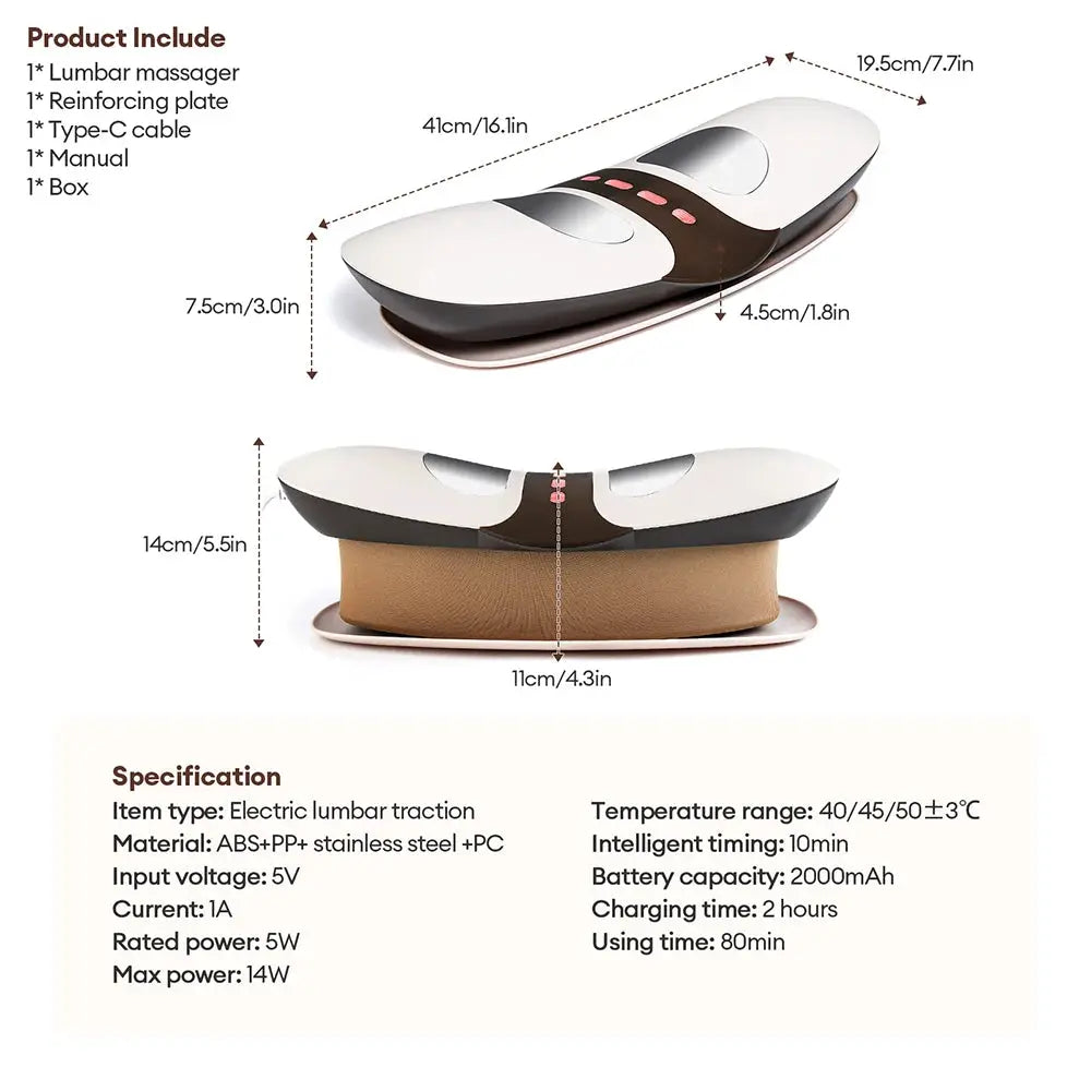 Electric lumbar traction massager by Simples Market, white and brown waist belt with adjustable vibration