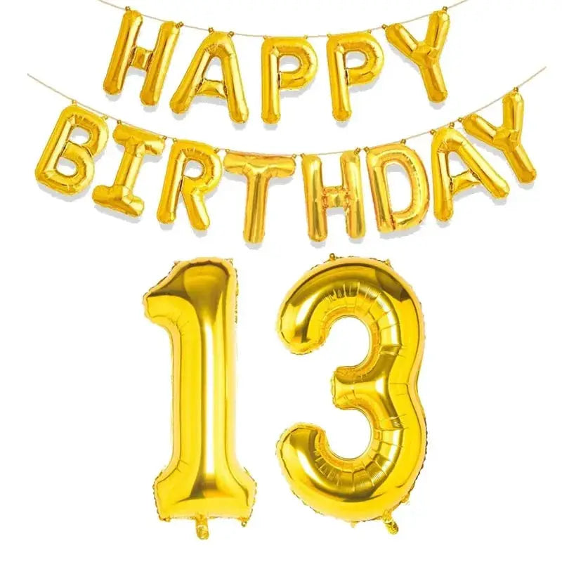 15 Piece Gold Happy Birthday Foil Balloons Set With Numeric Cutouts For Milestone Ages 10 To 60 Kids And Adults