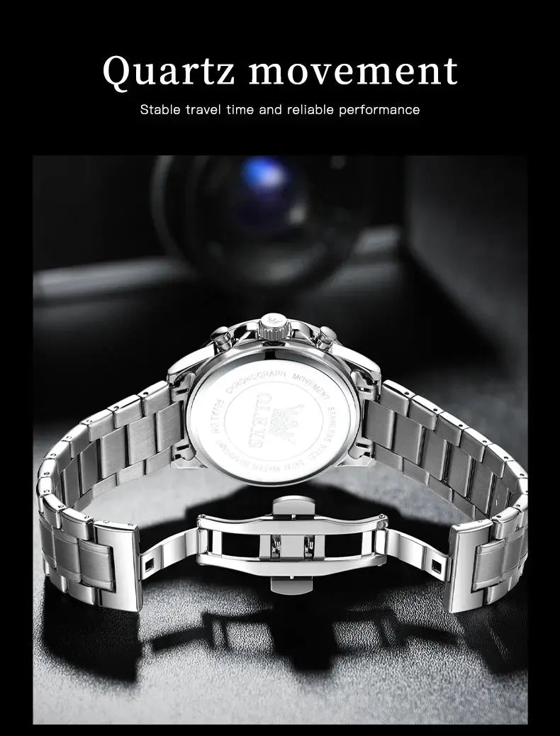 OLEVS TY705 stainless steel men's watch with metal bracelet, back view