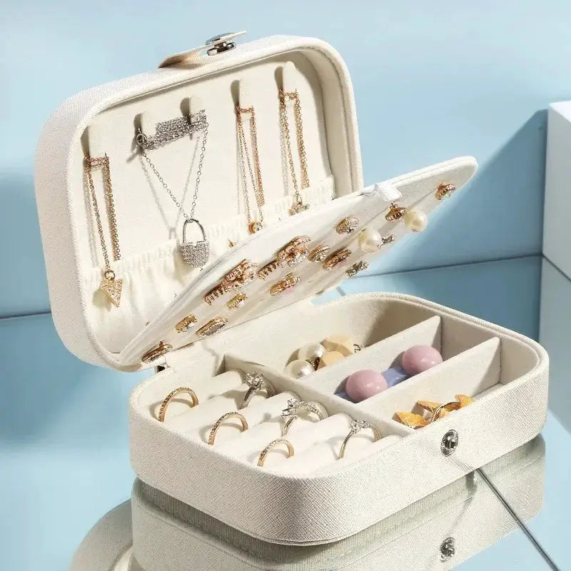 Portable Leather Jewelry Box Organizer Case Travel Storage Zipper Jewelry Display