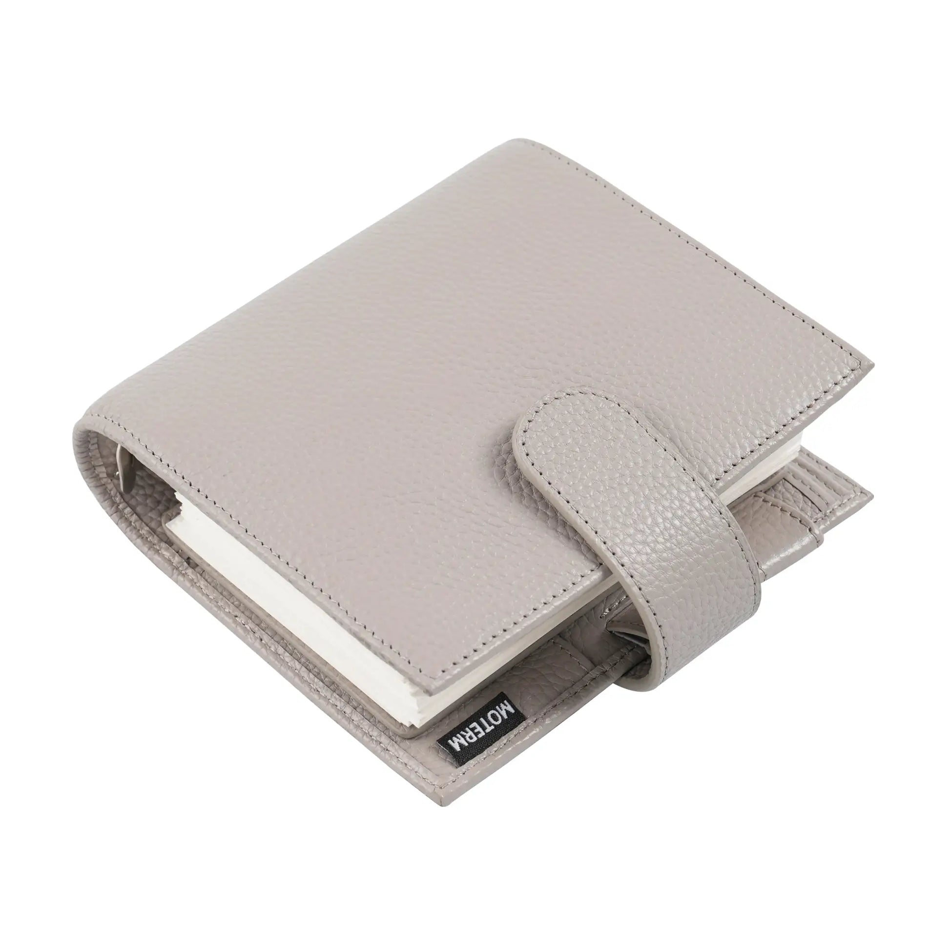Moterm Luxe 2.0 pocket-size pebble-grain leather planner, light gray, 30mm ring, Simples Market