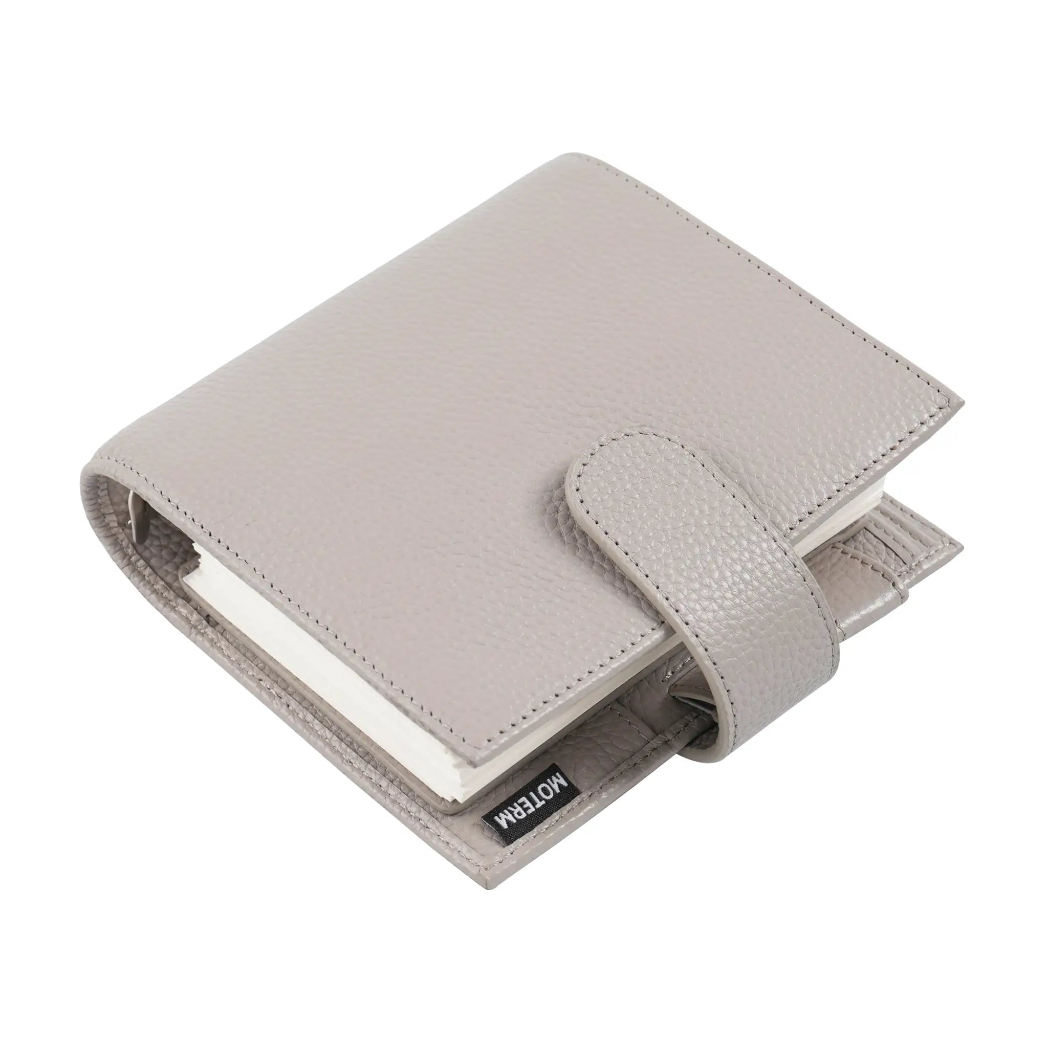 Moterm Luxe 2.0 pocket-size pebble-grain leather planner, light gray, 30mm ring, Simples Market