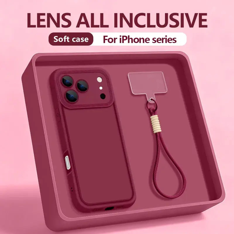 Wrist strap TPU phone case for iPhone series; pink soft silicone, shockproof cover by Simples Market