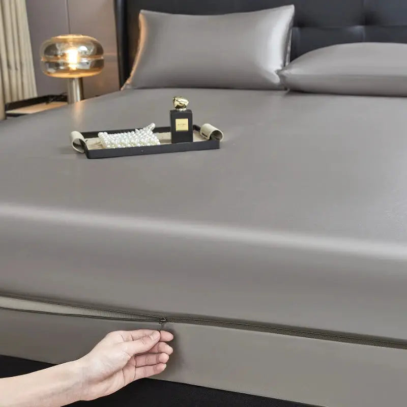 6-sided zipper satin mattress encasement by Simples Market in gray for full-size bed with deep-pocket fit