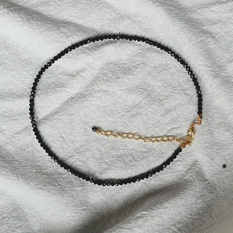 Pretty Fad Black Bead Short Copper Stone Choker Necklace For Women Elegant Party Jewelry