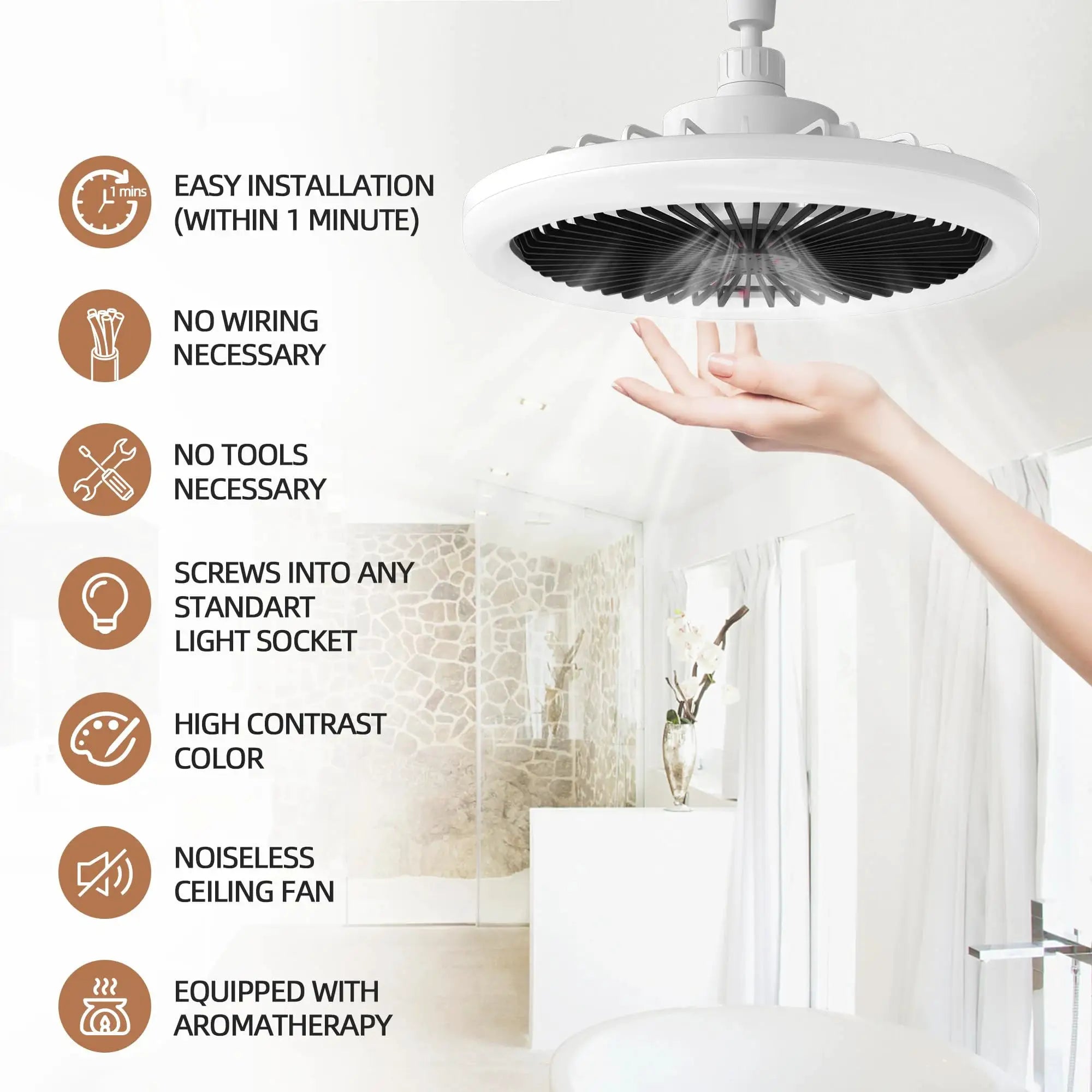 IRALAN modern white ceiling fan with LED light and remote control by Simples Market