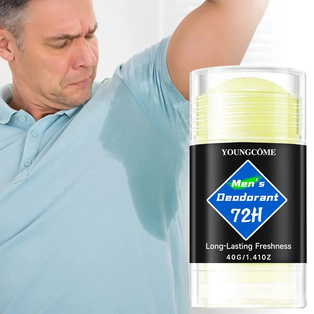 Men's deodorant stick by Youngcome, with yellow-tinted cap, 72H long-lasting freshness, 40 g / 1.41 oz