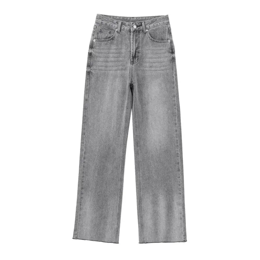 ETJ Wide Leg High Waist Jeans Women Five Pocket Washed And Comfortable