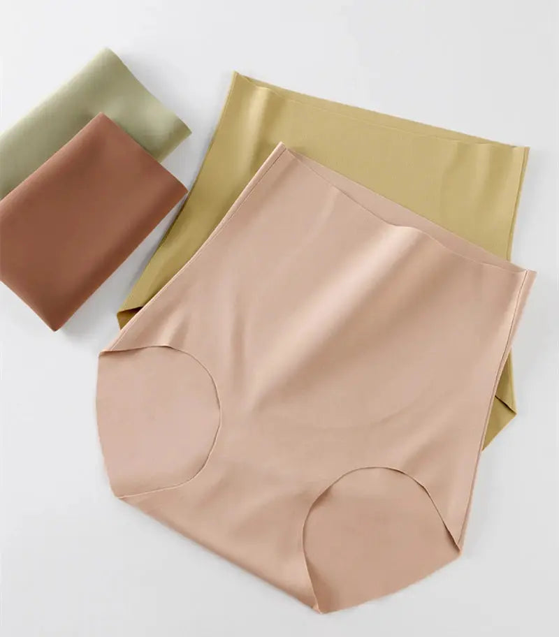 Women’s high-rise body shaper underwear set of 3 in nude, mustard and sage colors.
