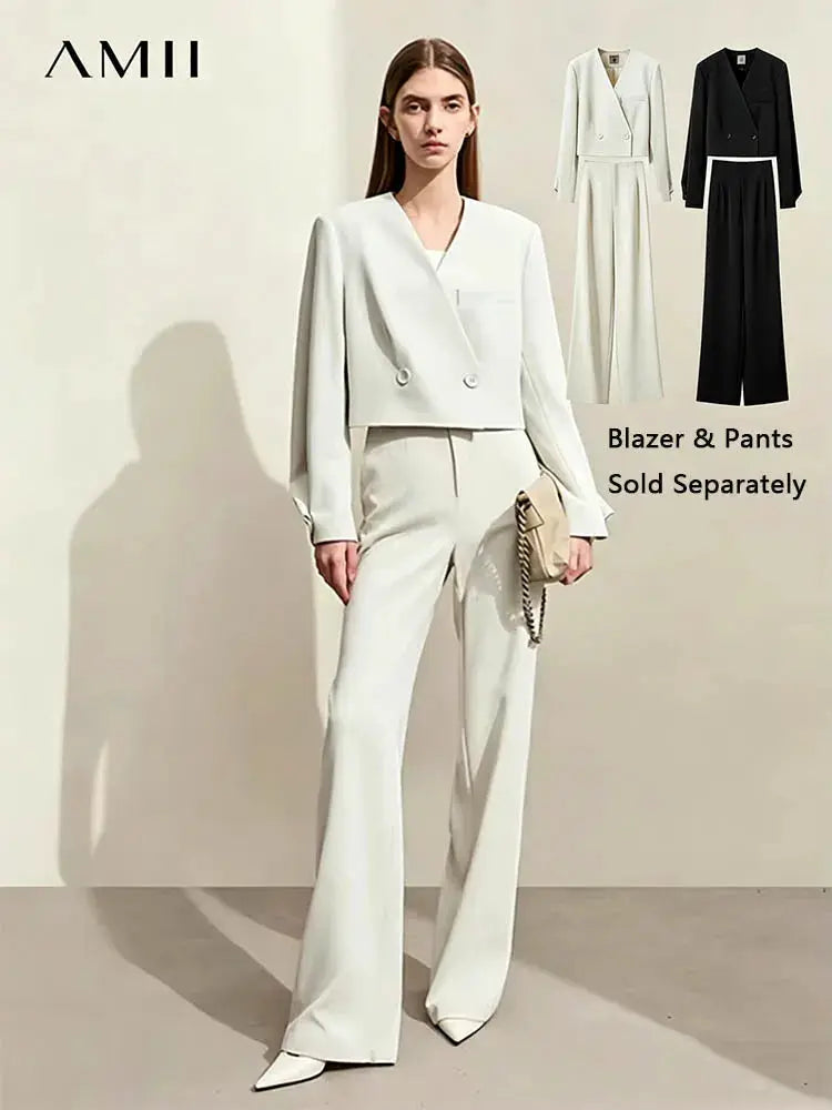 AMII Minimalism blazer and white wide-leg pants set; sold separately
