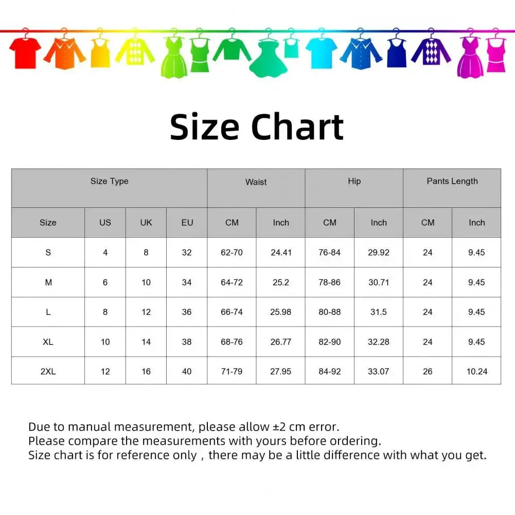 Women's panties size chart with waist, hip and length measurements for S to 2XL.