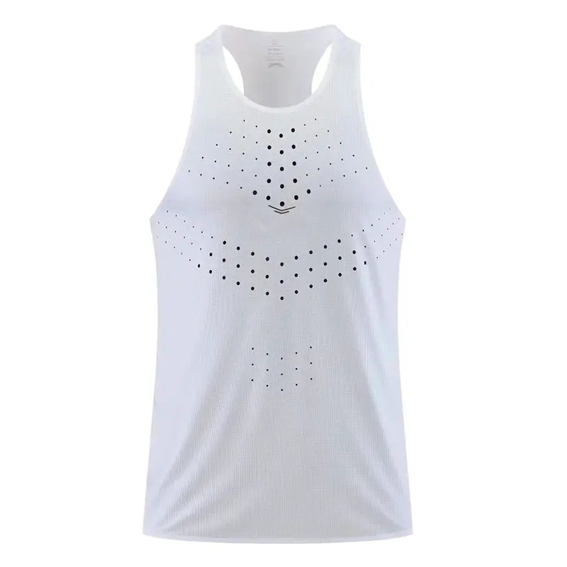 Athletics tank top white mesh sleeveless running singlet with dotted perforation design