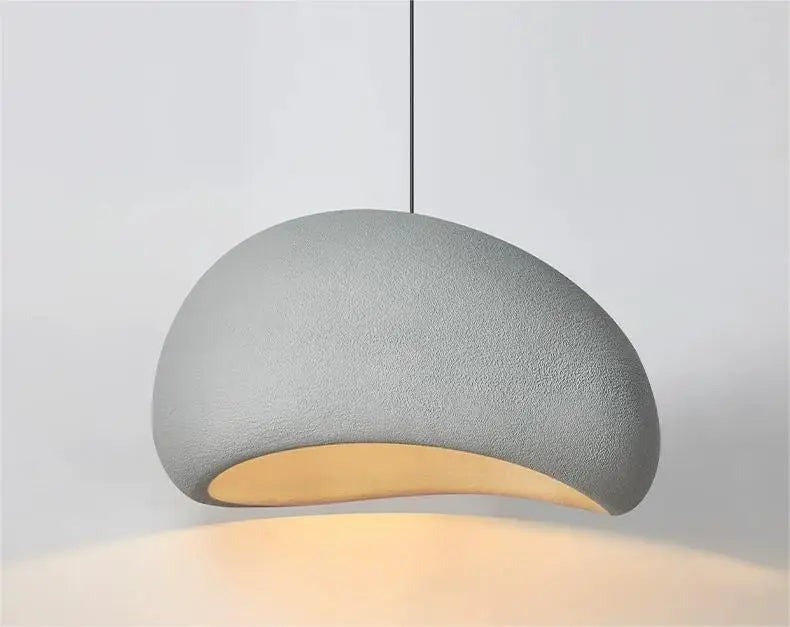 Nordic Wabi Sabi pendant light with grey textured dome and warm LED glow