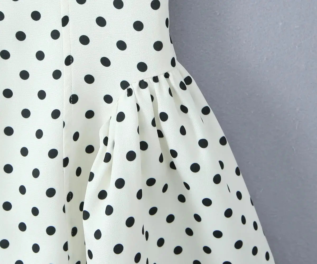 Yenkye French Style Retro Polka Dot Halter Dress Women Backless A Line