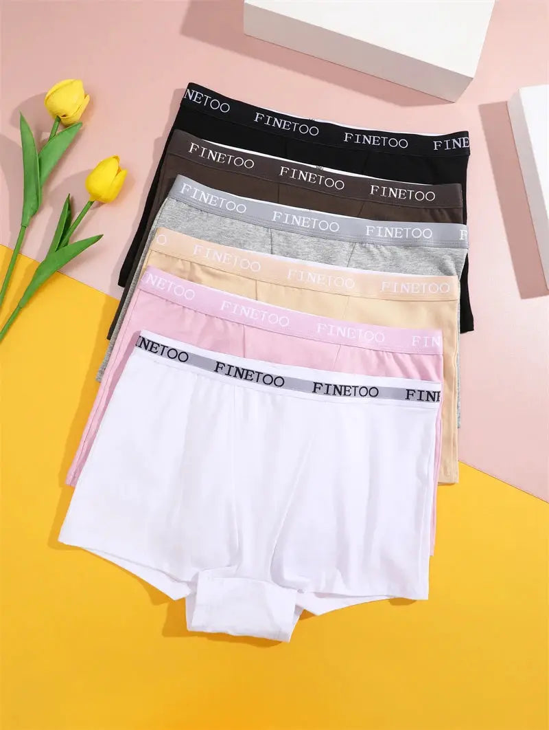 Finetoo women's cotton seamless boxer briefs, 6-pack in solid colors