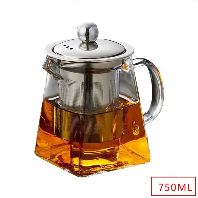 ClearBrew Heat Resistant Glass Teapot With Stainless Steel Infuser Square Design 350ml For Tea And Coffee