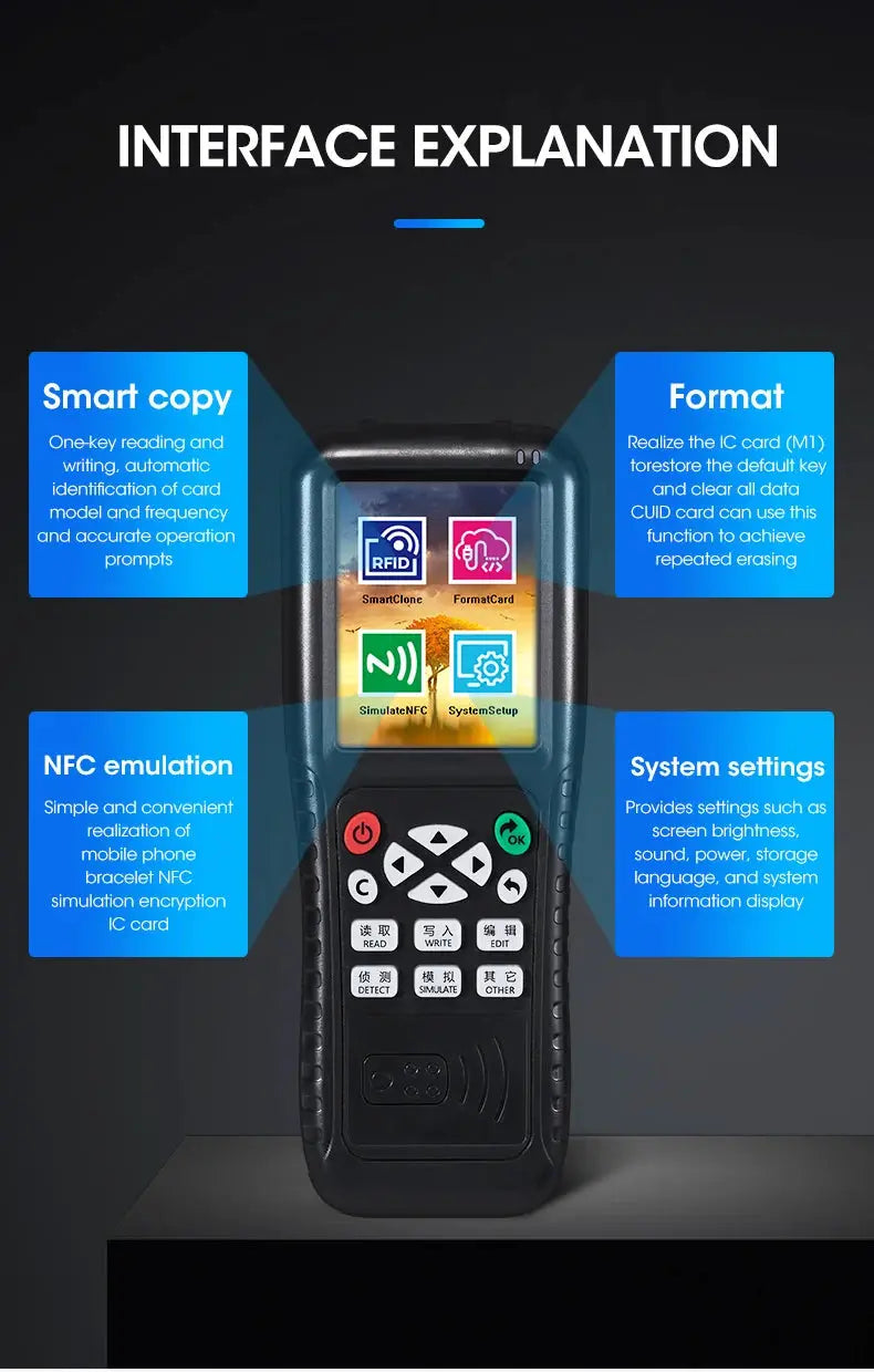 NFC Smart Card Reader Writer RFID Copier X100 handheld black with USB 125KHz/13.56MHz