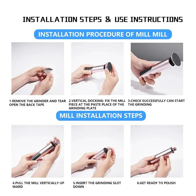 Foot care file electric callus remover by Simples Market with replacement sandpaper; installation guide poster