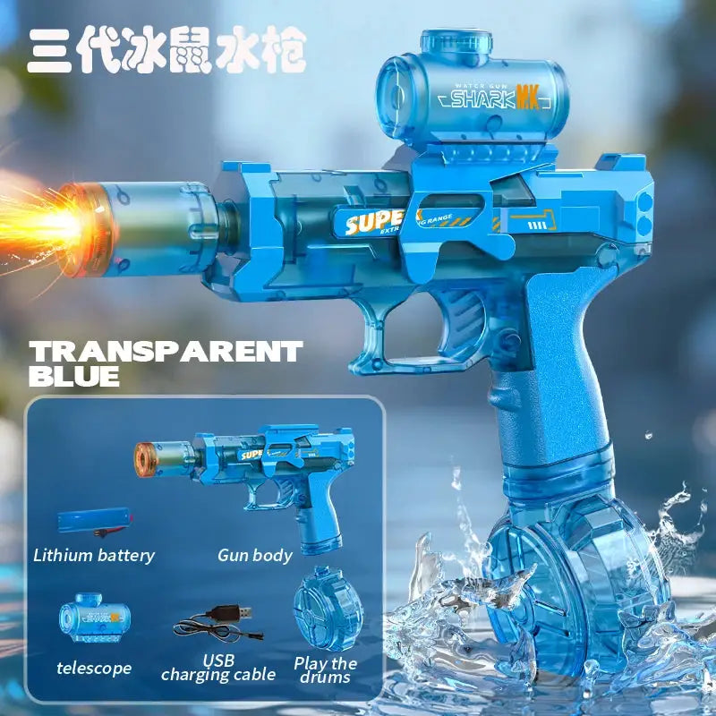 Electric Water Gun Automatic Continuous Firing Squirt Gun Outdoor Toy Long Range Shooting With Lights