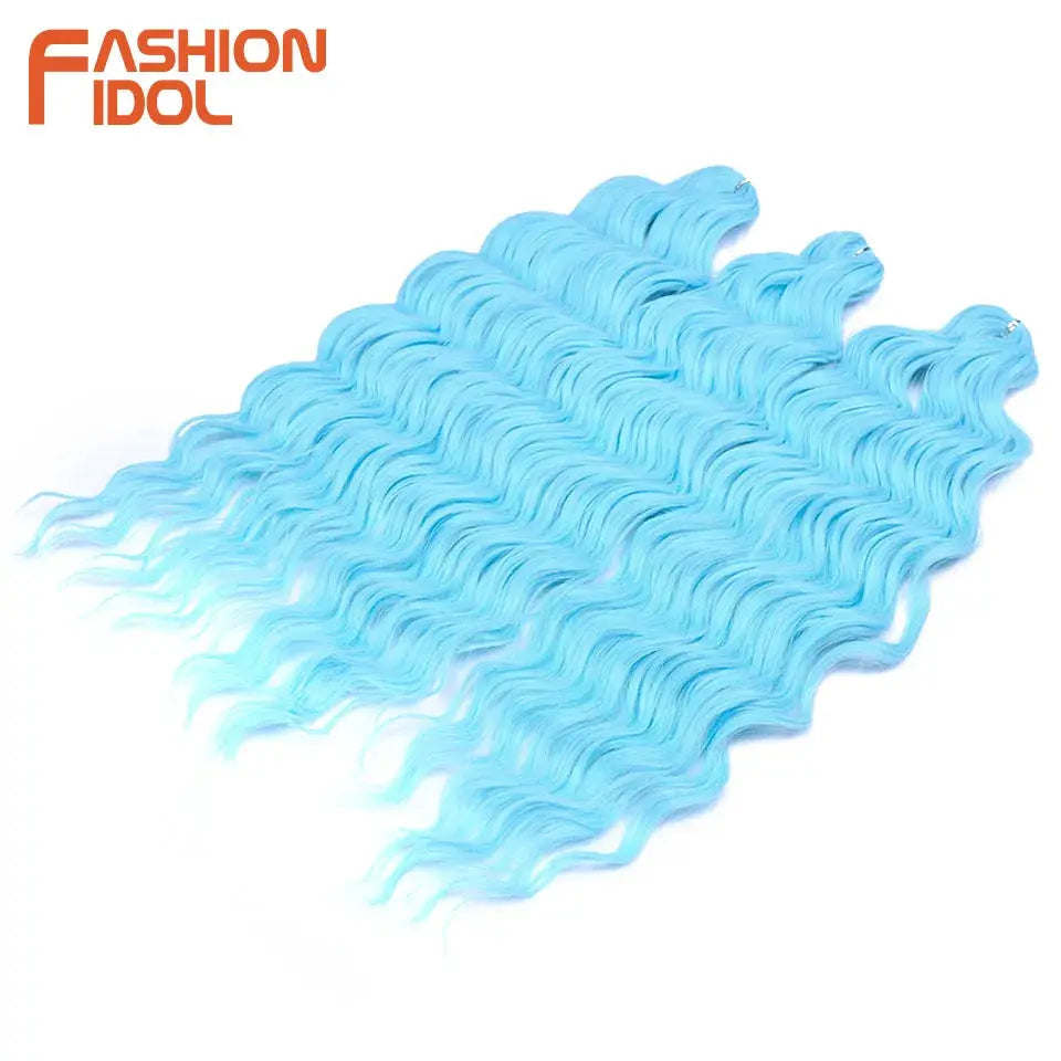 Anna 24-inch synthetic water-wave hair extensions in blue, five bundles; Fashion Idol logo