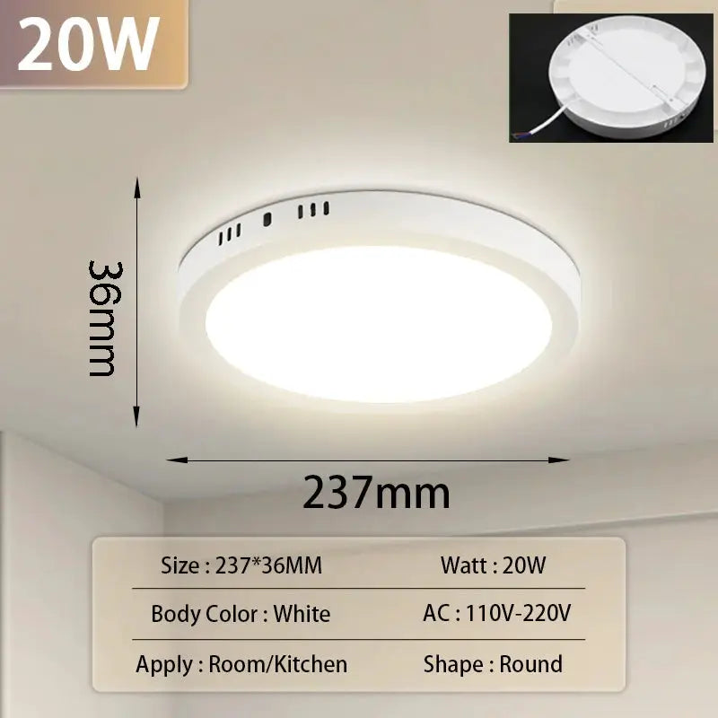 Simples Market LED ceiling lamp, white round panel, 20W, 237mm diameter, 110–220V