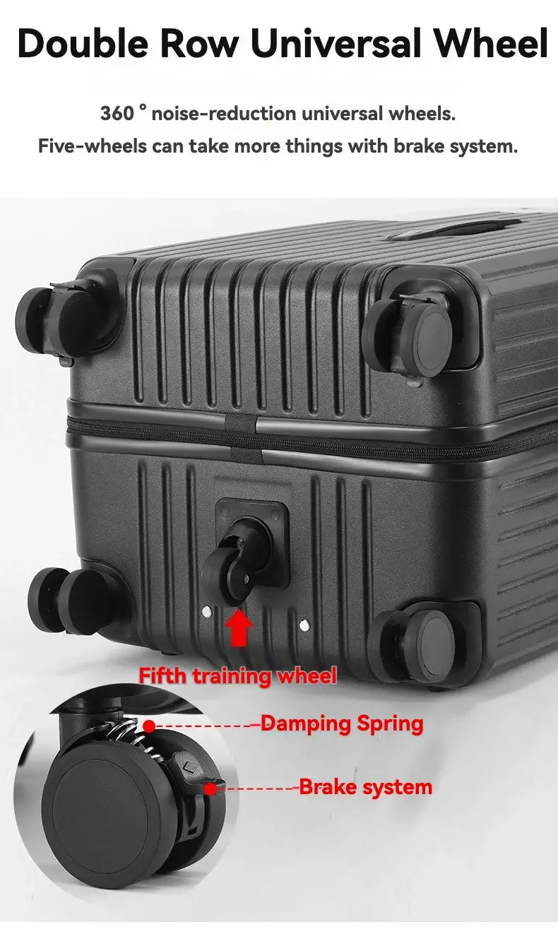 Simples Market 2024 large-capacity luggage carry-on suitcase with 5-wheel system, damping spring and brake in black