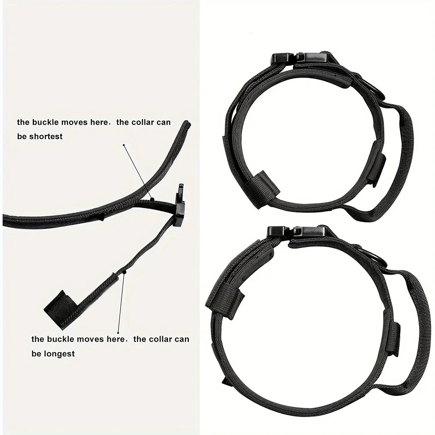 Simples Market tactical dog collar, adjustable nylon training collar with control handle and heavy metal buckle, black