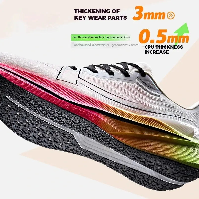 Xtep men's running shoes with multicolor gradient midsole and white upper