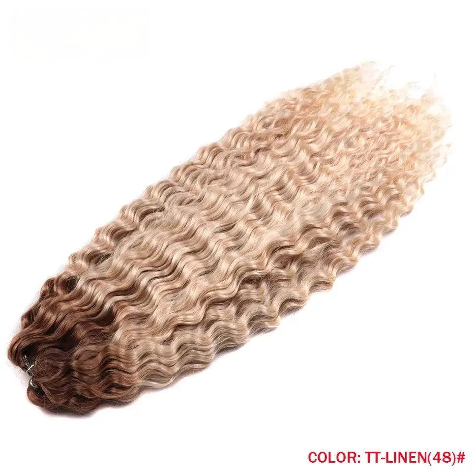 Crochet hair extension bundle, 22in Ariel curl water-wave, synthetic ombre brown-to-blonde