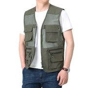 Fishing vest by Simples Market, olive green mesh quick-dry design with multiple pockets.