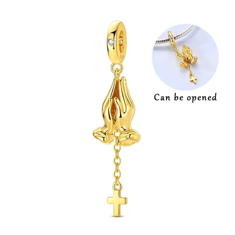 925 Sterling Silver Gold DIY Charms Beads Inlaid Zirconium Sun Leopard Pendants Fit Bracelet For DIY Jewelry Making