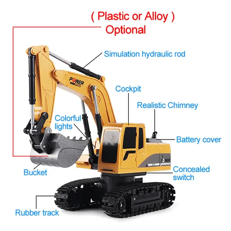 RC Excavator 2.4GHz Ready To Run 6 Channel And 5 Channel Alloy And Plastic Engineering Vehicle Scale For Kids Gift